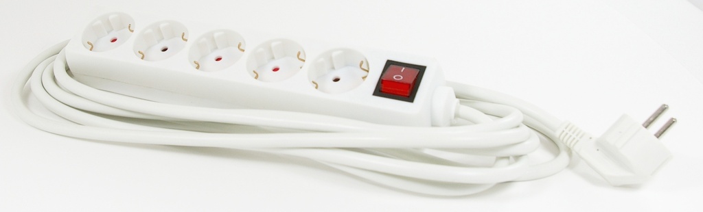 [08/005/10005] Extension cord 5,0m 5 sockets+switch white 1,5mm