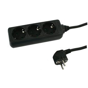 [08/003/00001B] Extension cord 1,5m 3 sockets, black 1,5mm