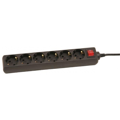 [08/006/10005B] Extension cord 5,0m 6 sockets+switch, black