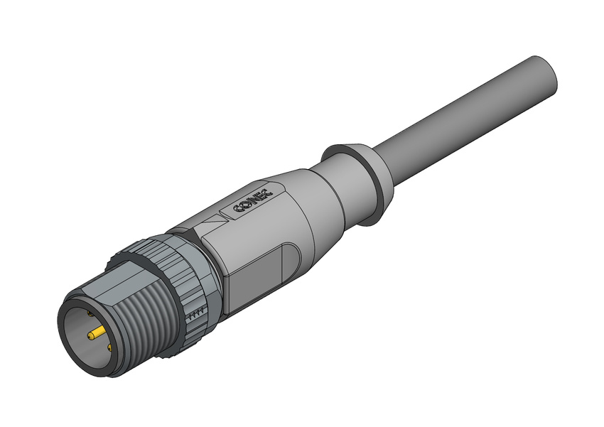 M12x1, 4-pos, ülevormitud konnektor, isane, 3m, IP65