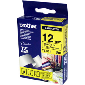 [TZE-631] Markeerimislint 12mm must kiri kollasel (8m)