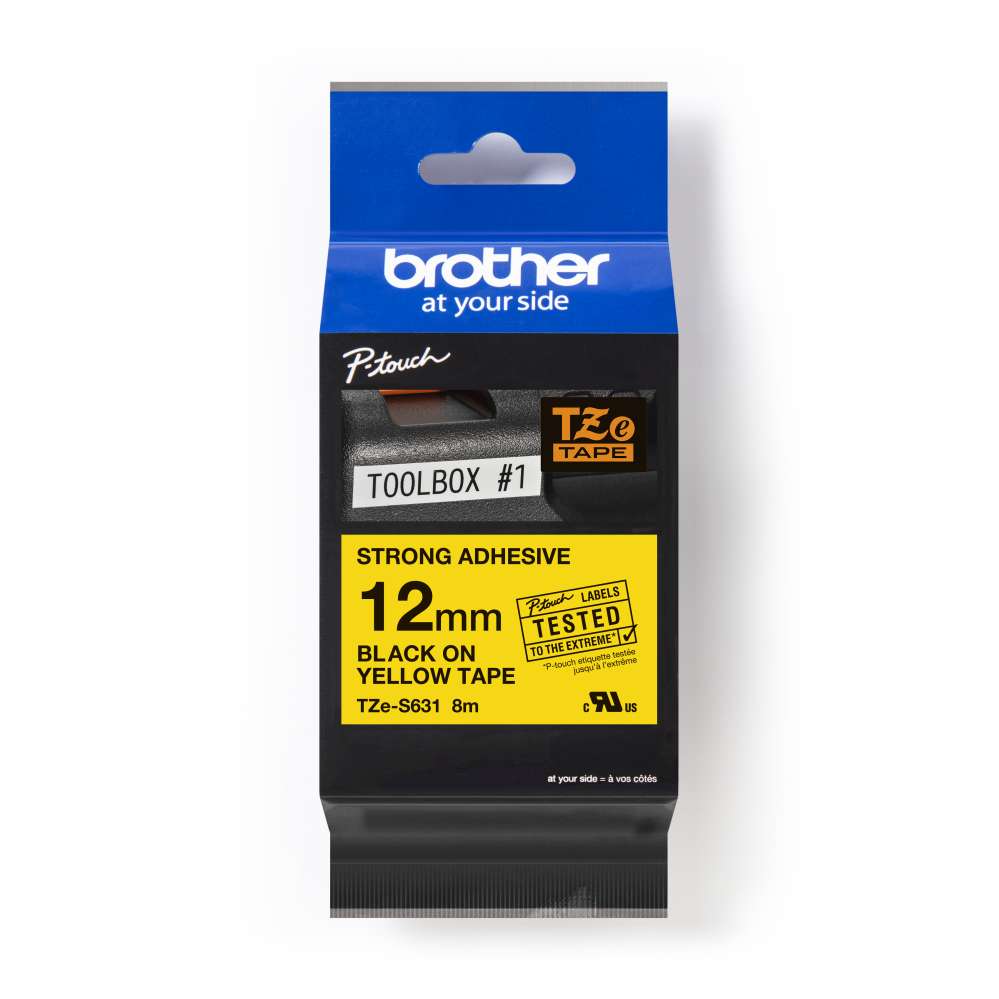 [TZe-S631] Markeerimislint 12mm must kiri kollasel (8m) TZ-S631 eriti tugev