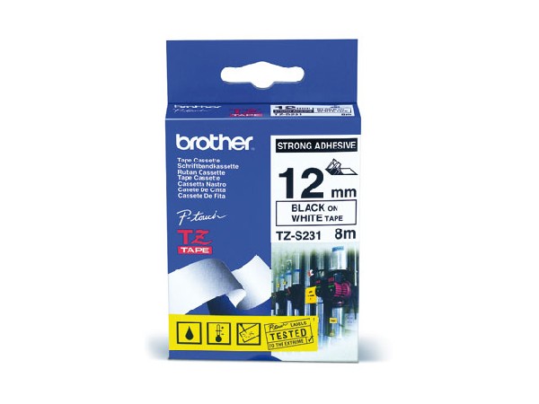 [TZE-S231] Markeerimislint 12mm must kiri valgel (8m) TZ-S231 eriti tugev