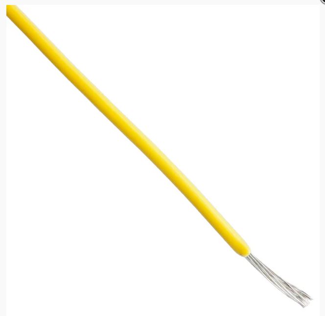 Montaažijuhe 0,15mm², kollane AWG26 PTFE 600V hõbetatud vask -60°C…200°C UL1213 305m