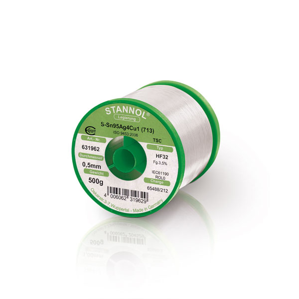 [631961] Leadfree solderwire HF32 3,5% TSC 250G Sn95,5Ag3,8Cu0,7 Ø0,5mm reel