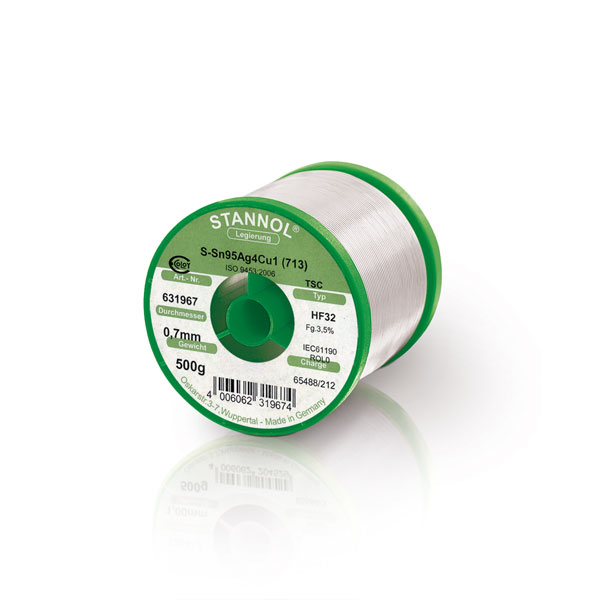 [631967] Leadfree solderwire HF32 3,5% TSC 500G Sn95,5Ag3,8Cu0,7 Ø0,7mm reel