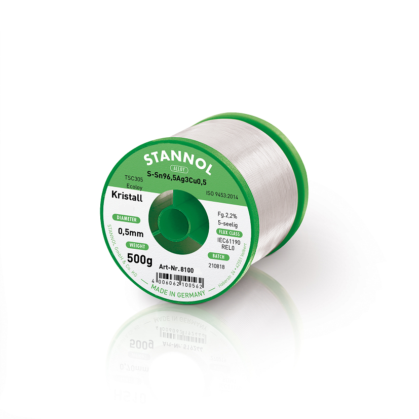 [810048] Leadfree solderwire 2,7% TSC305 5S 500G Sn96,5Ag3Cu0,5 Ø0,5mm reel, Kristall 511