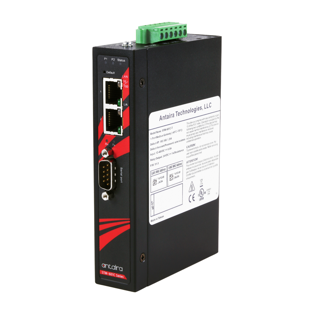 [STM-601C-T] Modbus TCP to Serial RTU/ASCII Gateway, 1 port, -40 kuni 70°C
