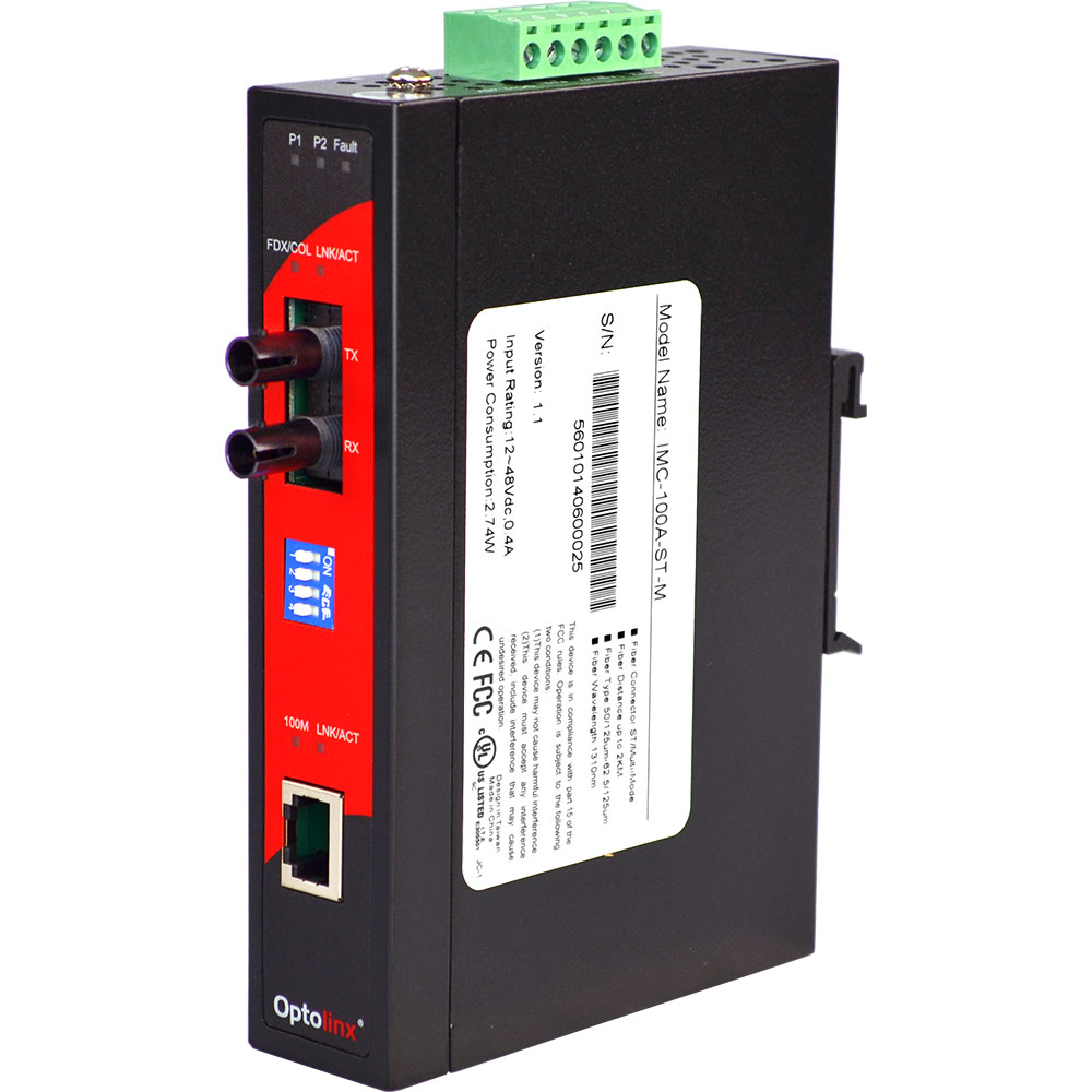 [IMC-100A-ST-M-T] Tööstuslik konverter: 10/100T(X) to 100FX ST MM, -40° kuni 80°C, DIN