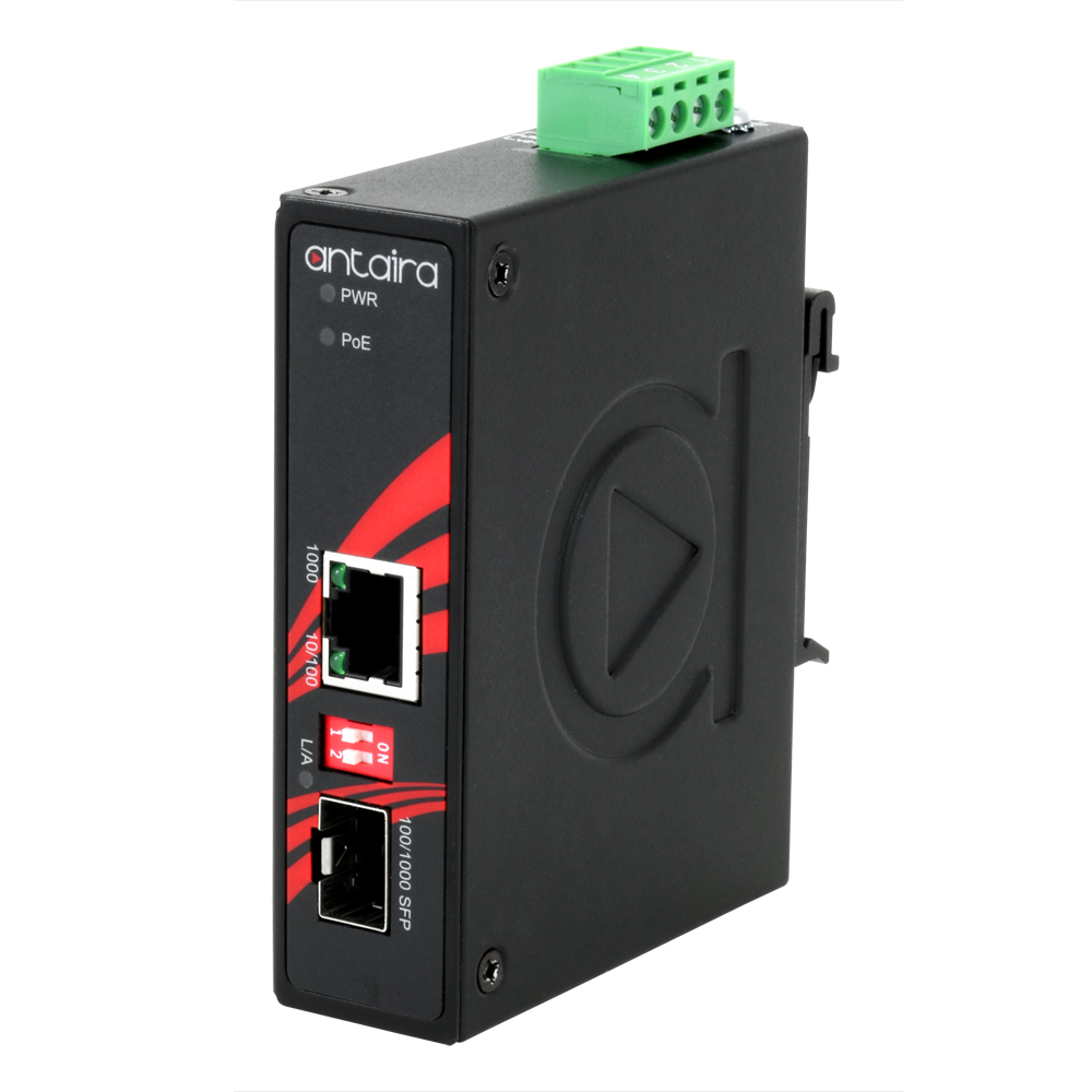 [IMP-C1000-SFP] Tööstuslik PoE+ konverter: 10/100/1000T(X) to 100/1000 SFP, -10° kuni 70°C, kompaktne, DIN