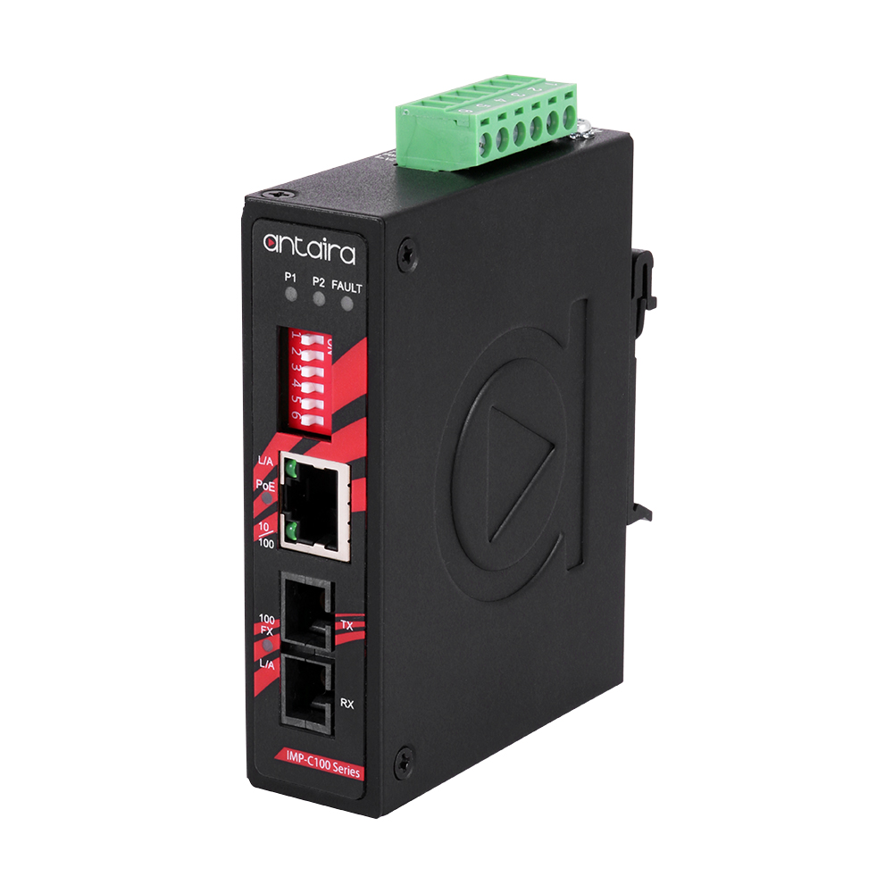 [IMP-C100-M-T] Tööstuslik PoE+ konverter: 10/100T(X) to 100FX SC MM, -40° kuni 80°C, kompaktne, DIN