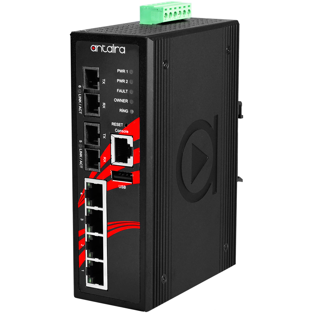 Switch: 4 x 10/100BaseT(X) PoE+, 2 x 100BaseFX multi-mode SC, -10 kuni 70°C, manageeritav, DIN, 12-36VDC