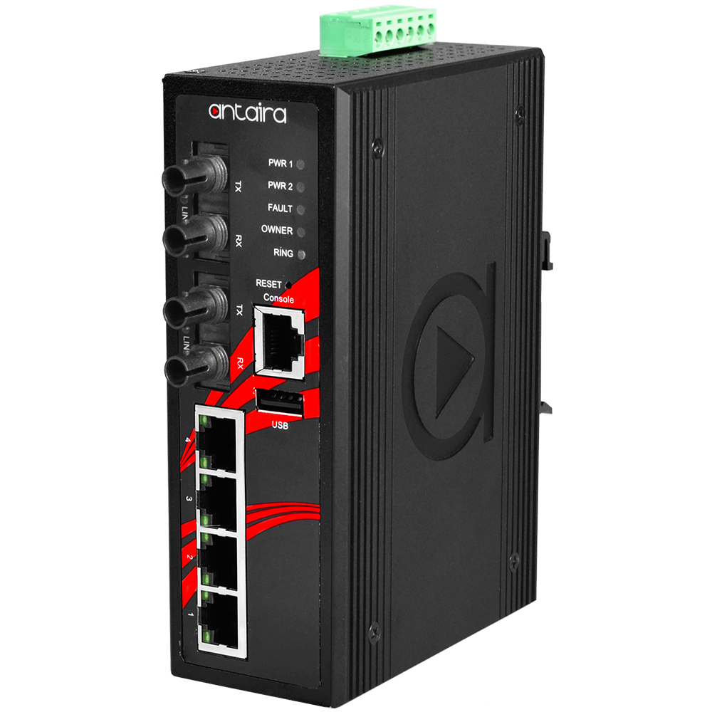 Switch: 4 x 10/100BaseT(X) PoE+, 2 x 100BaseFX single-mode ST, -10 kuni 70°C, manageeritav, DIN, 12-36VDC