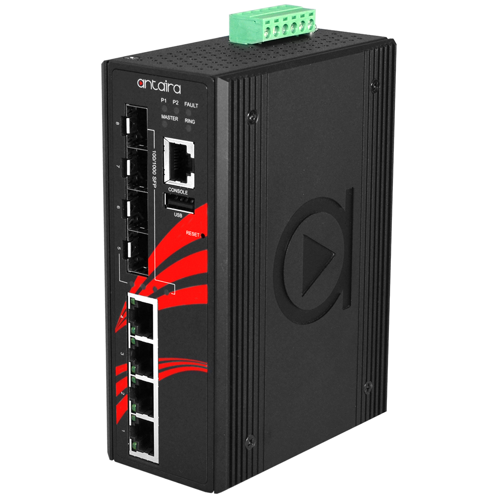 8-Port Industrial PoE+ Gigabit Managed Ethernet Switch, w/4*10/100/1000Tx Ports + 4*100/1000Fx SFP Fiber Slots.