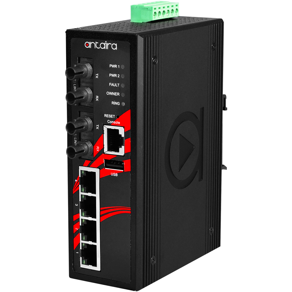 [LMX-0602-ST-M-T-V2] Switch: 4 x 10/100BaseT(X), 2 x 100BaseFX multi-mode ST, -40 kuni 80°C, manageeritav, DIN