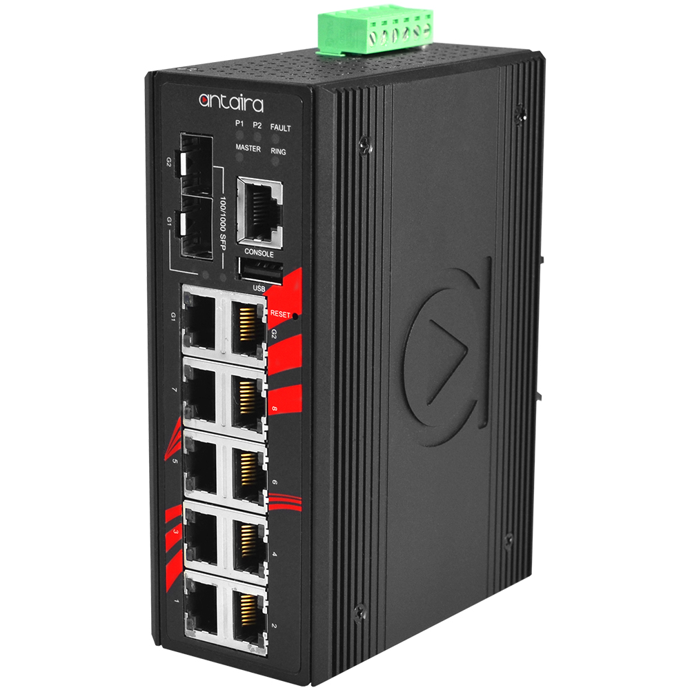 [LMX-1202M-SFP] 12-port Managed Industrial Ethernet Switch  (8x10/100 BaseTx + 2x10/100/1000 RJ45 + 2x100/1000 SFP),,  power: 12-48VDC , -10 ÷ 70C
