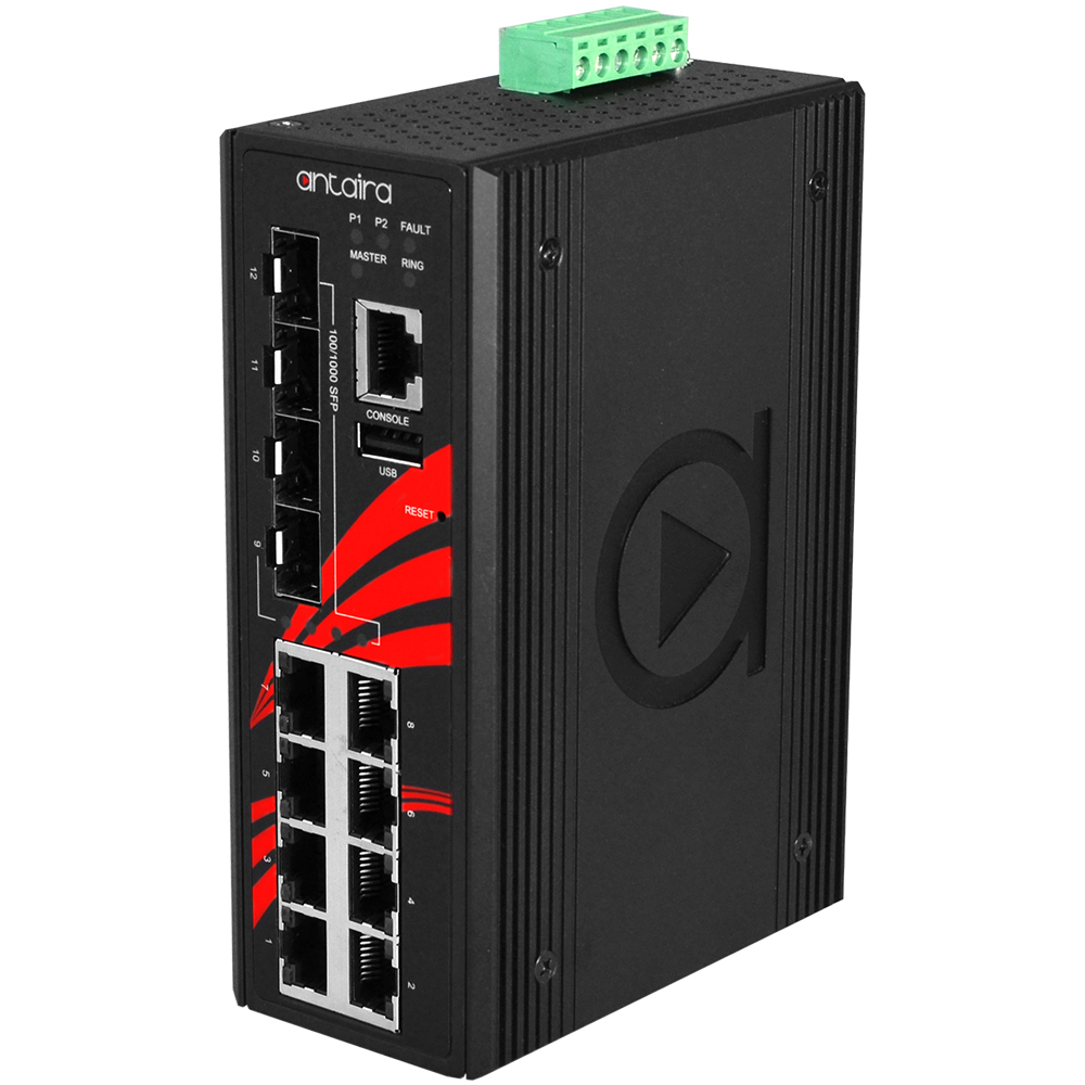 [LMX-1204G-SFP-T] 12-Port Industrial Gigabit Managed Ethernet Switch, w/8*10/100/1000Tx + 4*100/1000 SFP, EOT, ATEX, -40 to 75C