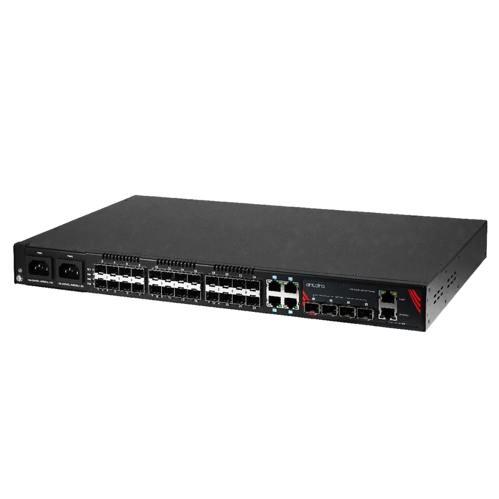 [LMX-3228G-10G-SFP-AA] 32-Port Industrial Gigabit Managed Ethernet Switch, with 4*10/100/1000 RJ45 Ports, 24*100/1000 SFP Slots, and 4*1G/10G SFP+ Slots with Dual AC Power Supply