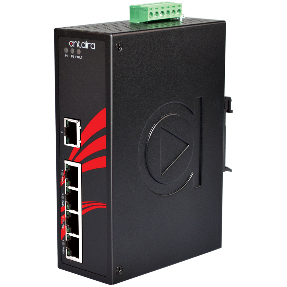 [LNP-0500-24-T] 5-Port Industrial Ethernet Switch with 4 PoE Injector Ports, EOT (-40°C ~ 80°C), Power Input: 12VDC-36VDC