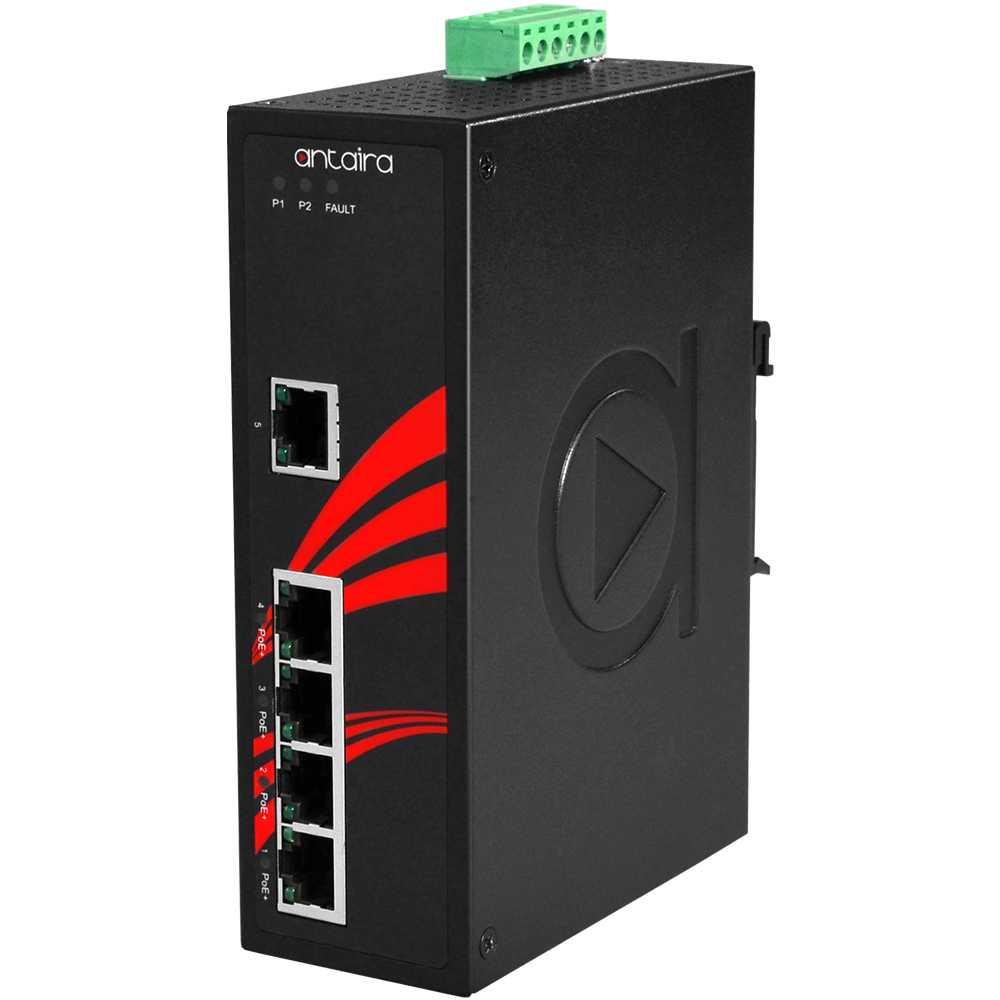 [LNP-0500G-24-T] 5-Port Industrial Gigabit PoE+ Unmanaged Ethernet Switch, w/4*10/100/1000Tx (30W/Port) + 1*10/100/1000Tx with Wide Operating Temp and low 12~36VDC input