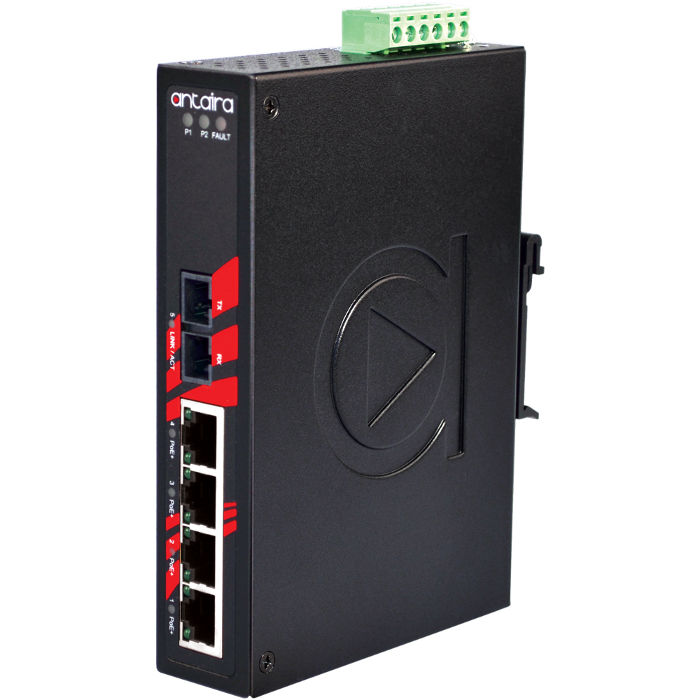 Switch: 4 x 10/100BaseT(X) PoE, 1 x 100BaseFX multi-mode SC, -10 kuni 70°C, mittemanageeritav, DIN, 48-55VDC