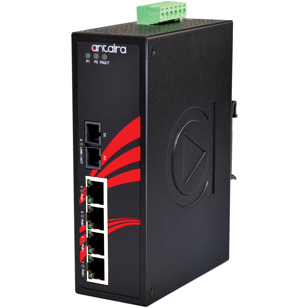 [LNP-0501-S3-24] Industrial 5-port Ethernet Switch with 4x 10/100TX PoE+. and 1x 100FX, Single-Mode 30KM, Power Input: 12VDC-36VDC