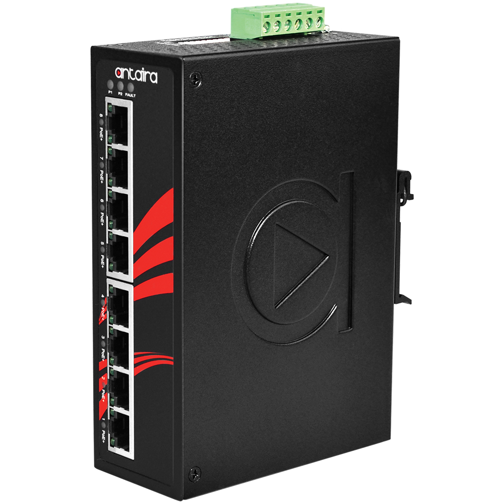 Switch: 8 x 10/100BaseT(X) PoE+, -10 kuni 70°C, mittemanageeritav, DIN, 12-36VDC