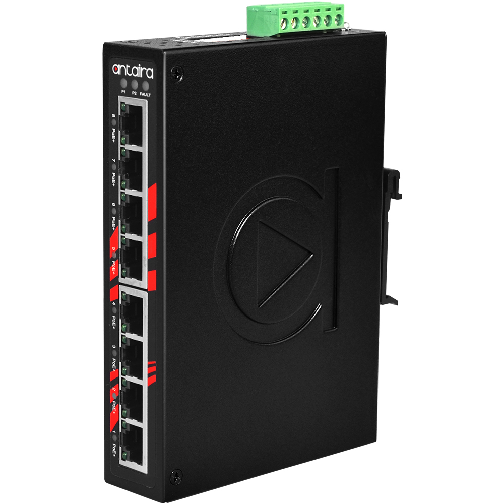 Switch: 8 x 10/100BaseT(X) PoE+, -40 kuni 80°C, mittemanageeritav, DIN, 48-55VDC