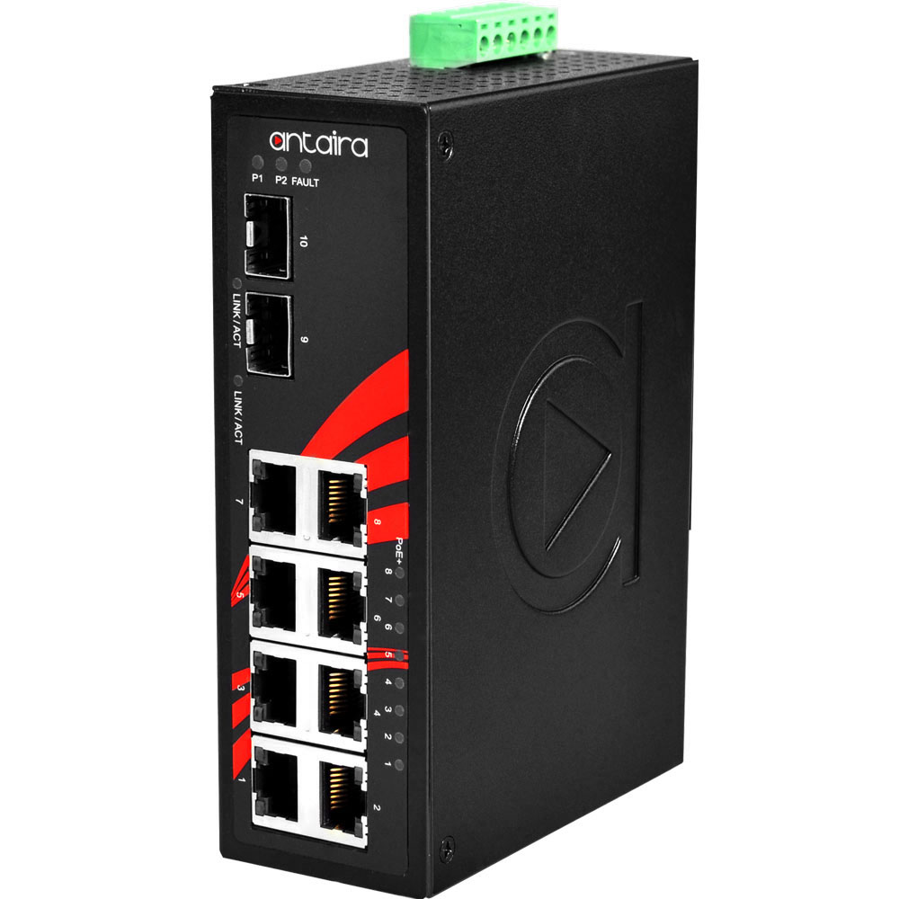 Switch: 8 x 10/100/1000BaseT(X) PoE+, 2 x SFP, -10 kuni 70°C, mittemanageeritav, DIN, 12-36VDC