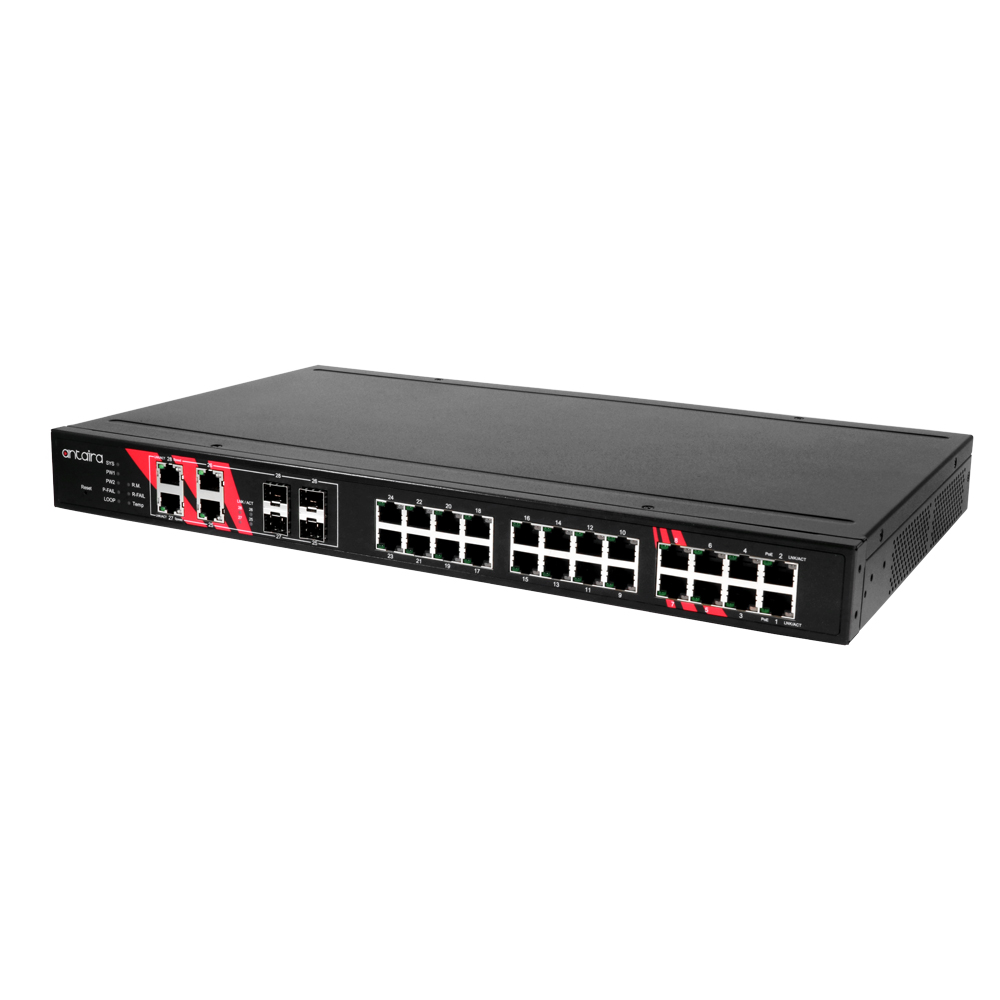 28-Port Industrial 1U 19" Rackmount Managed Switch, w/24*10/100/1000TX POE+ 4*Gigabit Combo