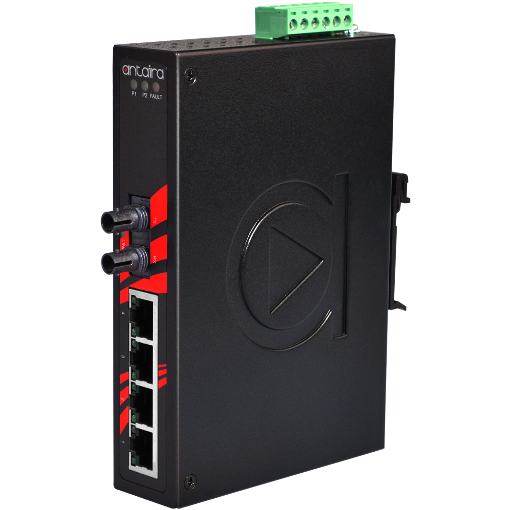Switch: 4 x 10/100BaseT(X), 1 x 100BaseFX multi-mode ST, slim, -40 kuni 80°C, mittemanageeritav, DIN