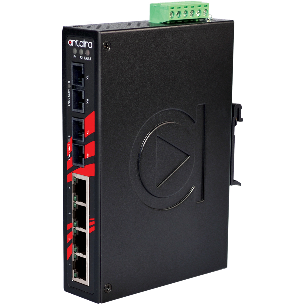 6-Port Slim Industrial Ethernet Switch w/2 Fiber Port, Multi Mode, EOT (-40°C ~ 80°C)