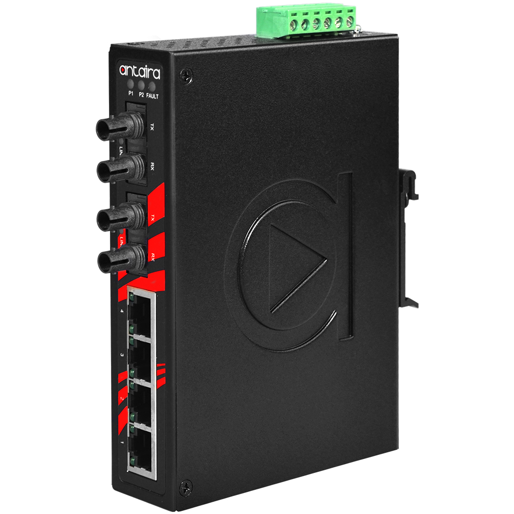 Switch: 4 x 10/100BaseT(X), 2 x 100BaseFX multi-mode ST, slim, -10 kuni 70°C, mittemanageeritav, DIN