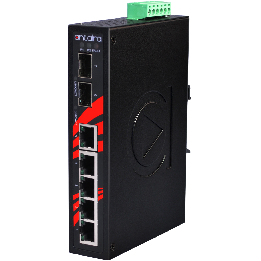 Switch: 5 x 10/100BaseT(X), 2 x SFP, -10 kuni 70°C, mittemanageeritav, DIN