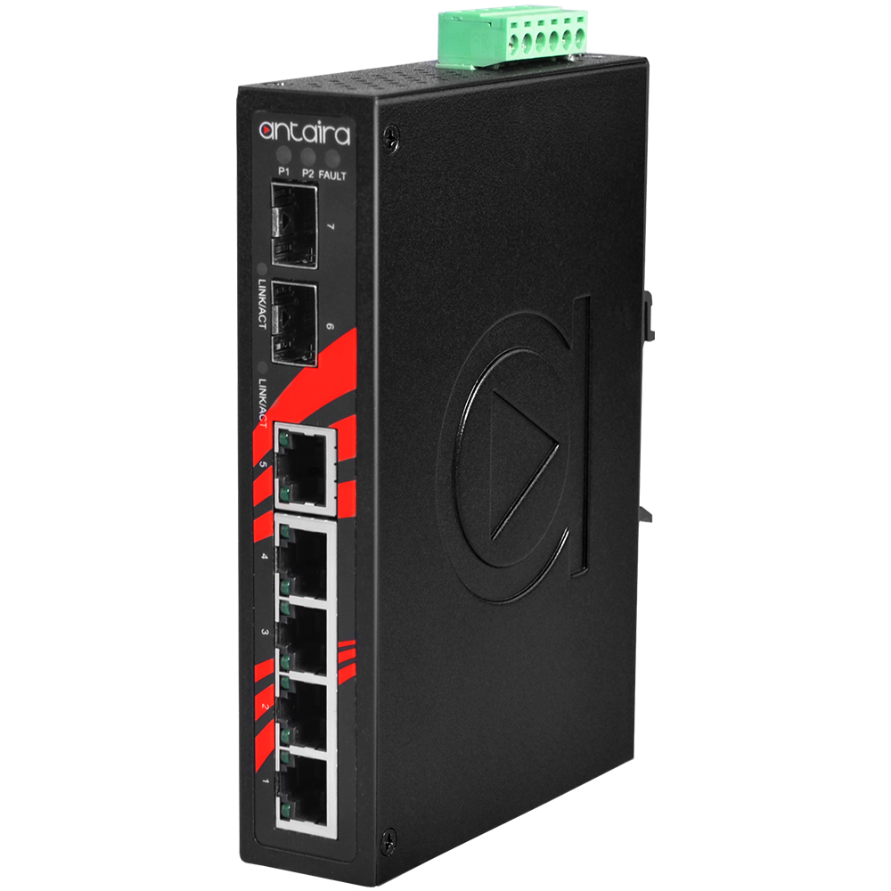 Switch: 5 x 10/100/1000BaseT(X), 2 x SFP, -10 kuni 70°C, mittemanageeritav, DIN