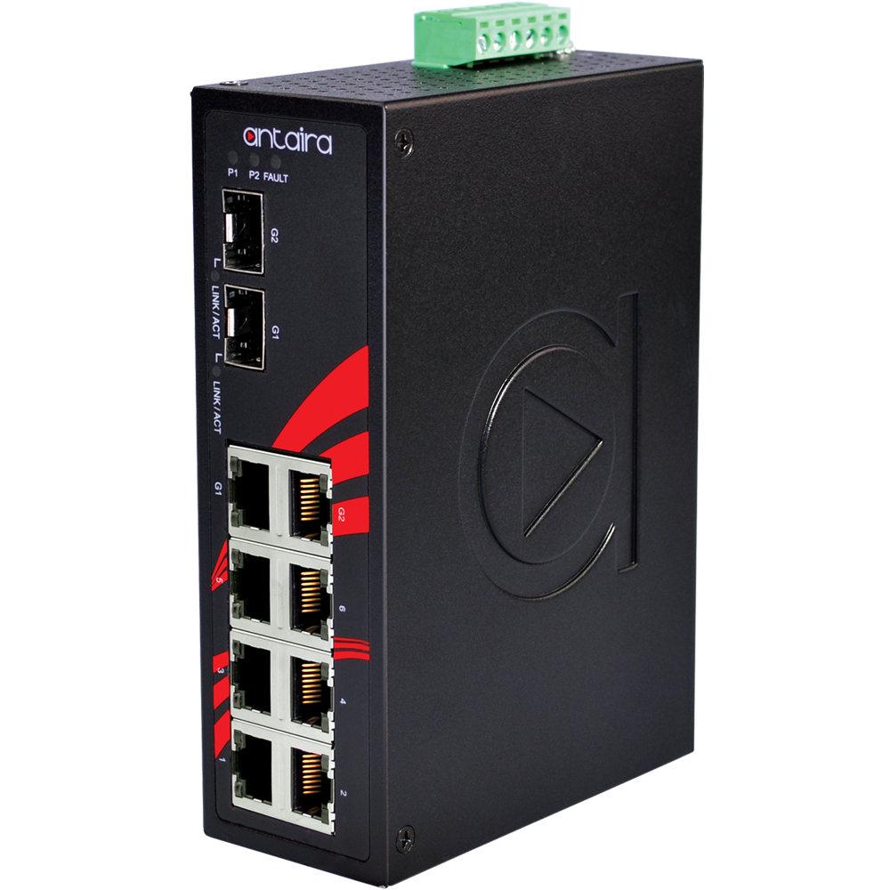 Switch: 6 x 10/100BaseT(X), 2 x 10/100/1000BaseT(X), 2 x SFP, -10 kuni 70°C, mittemanageeritav, DIN