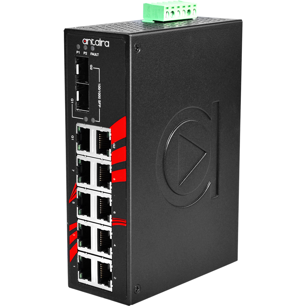 10-Port Industrial Unmanaged Ethernet Switch, w/8*10/100Tx + 2*100/1000 SFP Slot; EOT: -40 ~ 75C