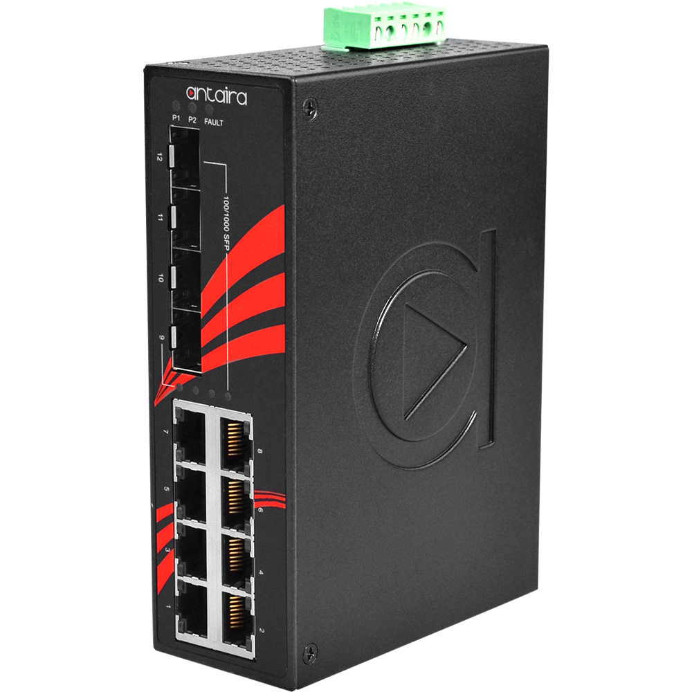 Switch: 8 x 10/100/1000BaseT(X), 4 x SFP, -40 kuni 80°C, mittemanageeritav, DIN