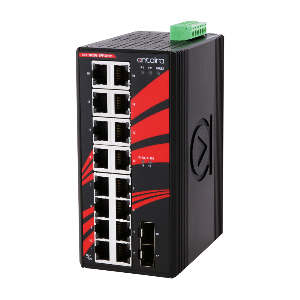 Switch: 16 x 10/100/1000BaseT(X), 2 x SFP, -40 kuni 80°C, mittemanageeritav, DIN