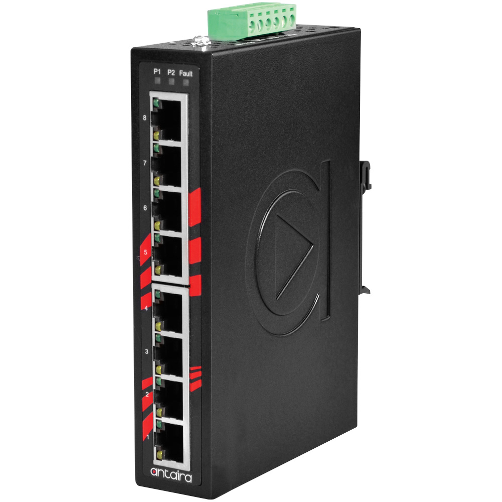 Switch: 8 x 10/100/1000BaseT(X), -40 kuni 80°C, mittemanageeritav, DIN