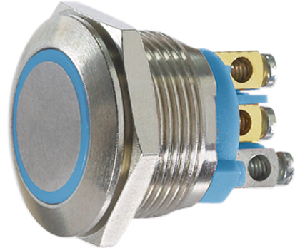[AV9SLD2481002K] Vandaalikindel surunupp SPST-NO, valgustusega, 19.2mm ava, 0.05A 24V dc, sinine LED, IP67, IP69K