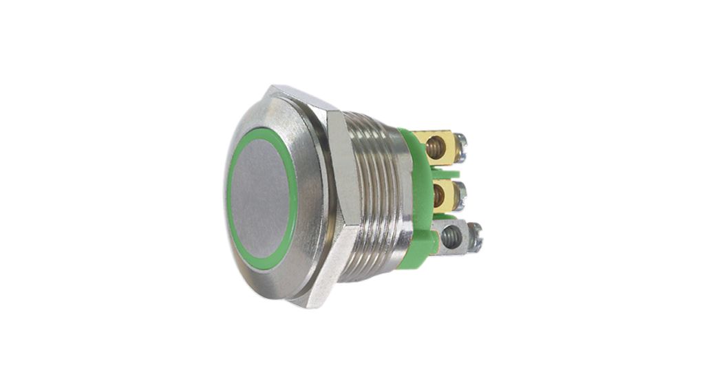 [AV9SLD948V002K] Vandaalikindel surunupp SPST-NO, valgustusega, 19.2mm ava, 0.05A 24V dc, roheline LED, IP67, IP69K