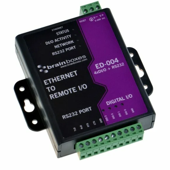 [ED-004] Ethernet I/O seade - 4 DIO + Ethernet I/O seade - RS232, -10ºC kuni +60ºC, 5 VDC - 30 VDC