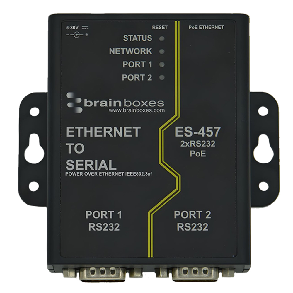 Ethernet 2 Port RS232 Power Over Ethernet (PoE), -10ºC to +60ºC, 5 VDC - 30 VDC