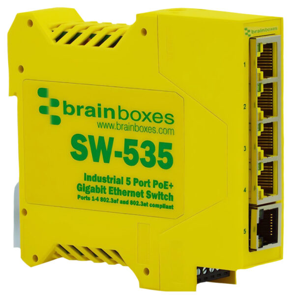 Industrial 5 Port PoE+ Gigabit Ethernet Switch,  -40°C to +80°C, 44 VDC - 57 VDC