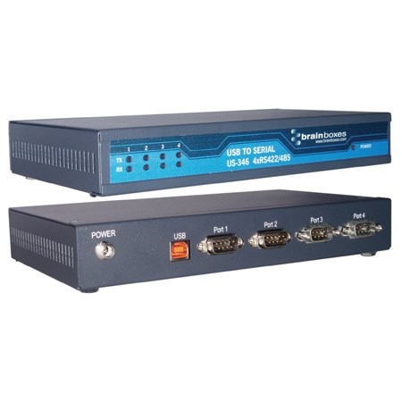 [US-346] RS-422/485 USB server, 4 porti, 0 kuni +60 °C, 5 VDC - 30 VDC