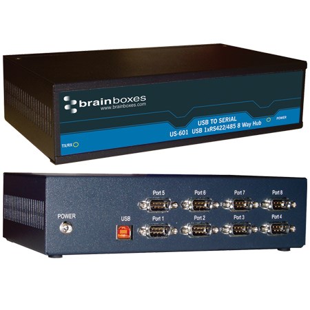 [US-601] RS-422/485 USB serial HUB, 8 porti, 0 kuni +60 °C, 5 VDC - 30 VDC