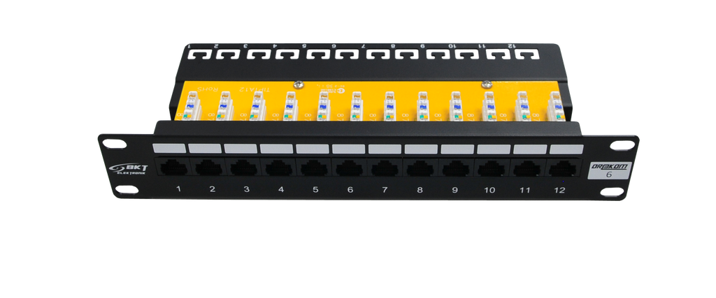 Paneel RJ45 Cat6 12 port varjestamata 10 tolli must