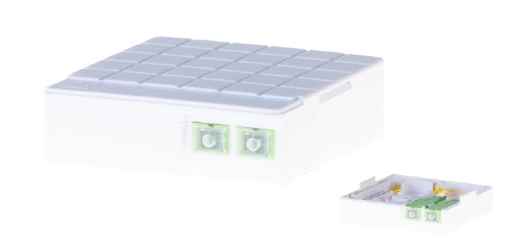 [11320FH2SX] FO seinakarp 2 kiudu 2xSC simplex/LC duplex, tühi, splice hoidjaga, valge