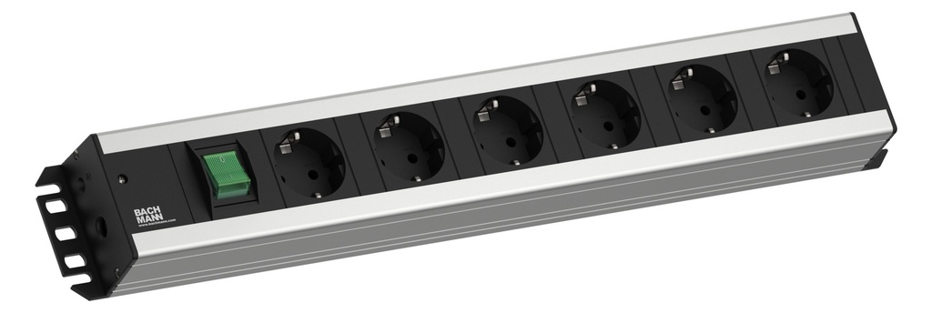 Toitepaneel 6 x Schuko lülitiga räckitav 2.0m 1U must/hall